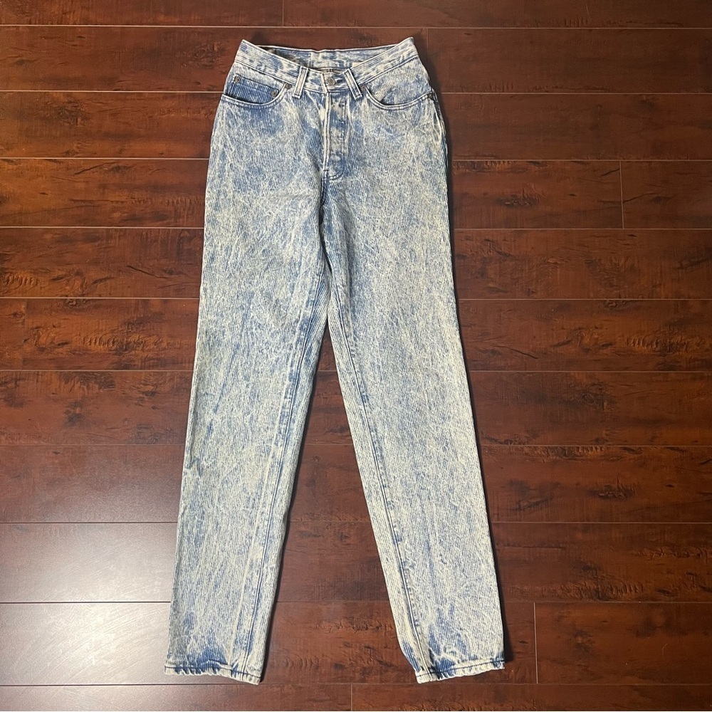 VINTAGE 80s Levi’s Denim High Rise Straight Button Fly Railroad Stripe Size 7